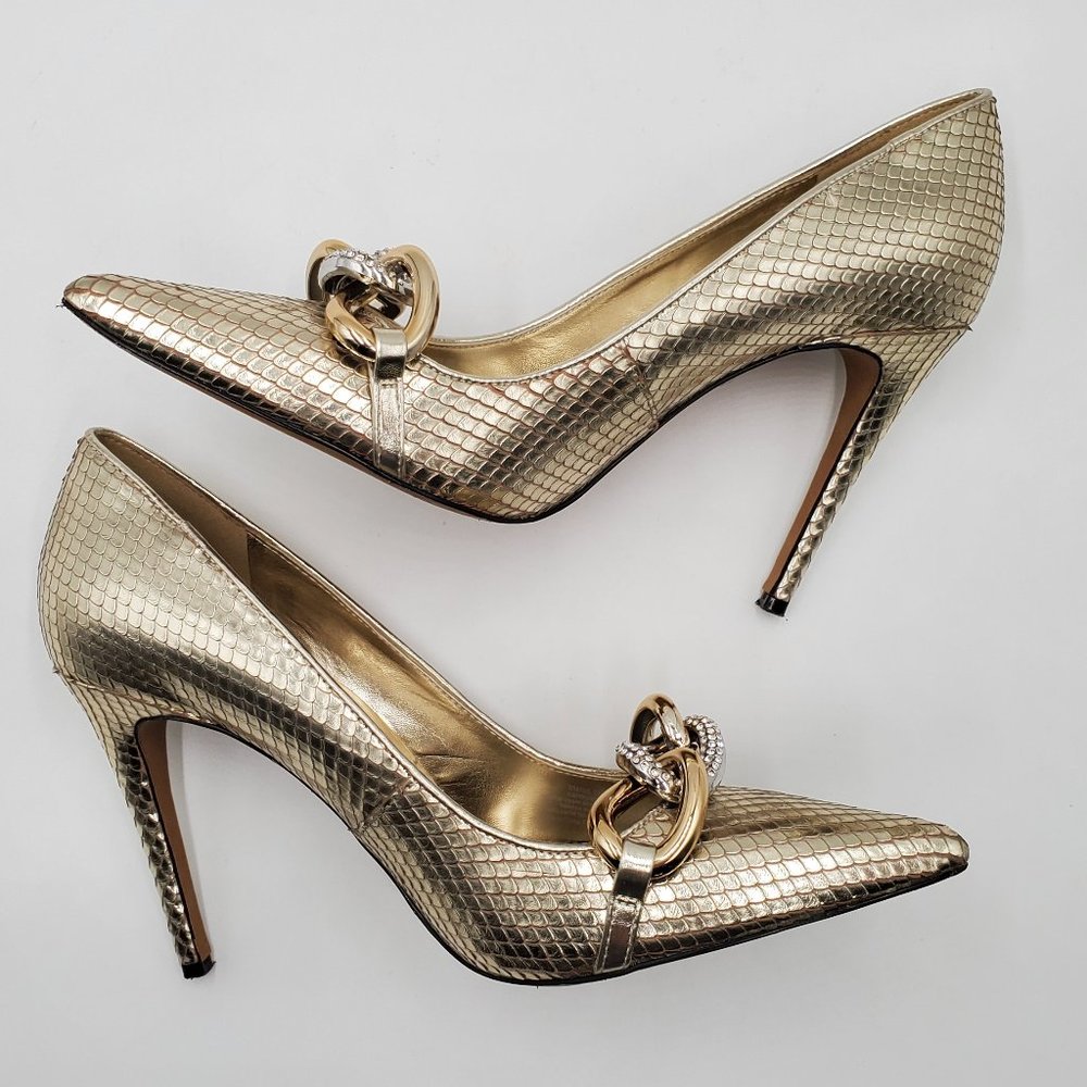 Karl Lagerfeld Paris Rhinestone Chain Metallic Heels - Picture 6 of 16